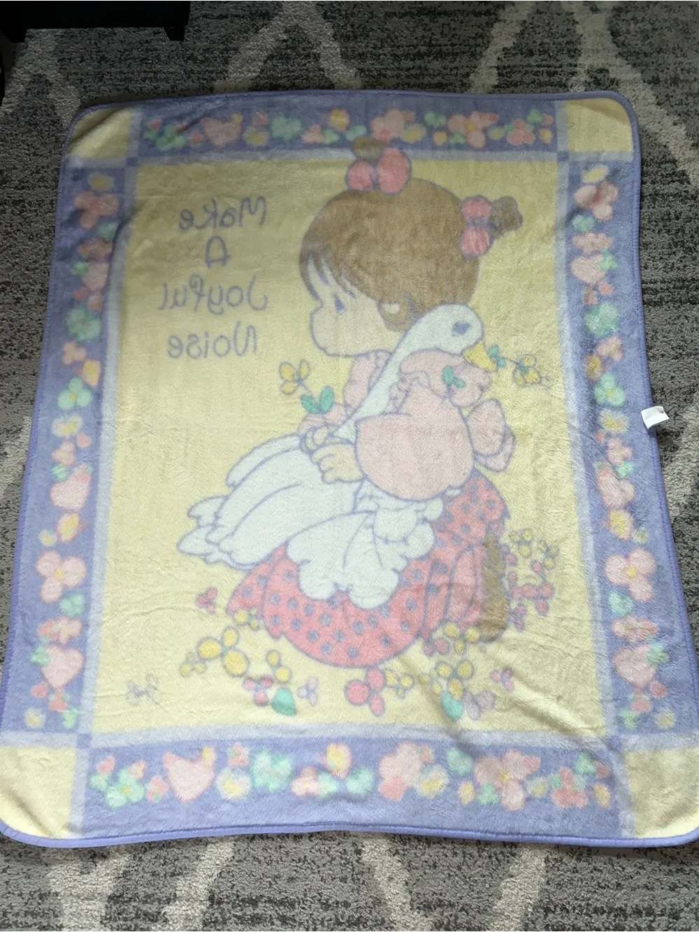 Precious moments throw blanket girl and goose a joyful noise pastel colors VTG